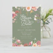 エレガントなグリーンガーデン ピンクの花のブライダルシャワー 招待状 (スタンド正面)