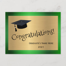エレガントなグリーンゴールドのキャップ おめでとうございます 卒業おめでとう ポストカード