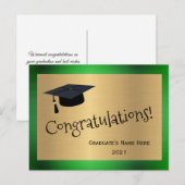 エレガントなグリーンゴールドのキャップ おめでとうございます 卒業おめでとう ポストカード (正面/裏面)