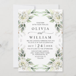 エレガントなグリーンゴールドのグリーンフローラルウェディング 招待状