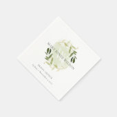 エレガントなグリーンゴールドの葉のリース ブライダルシャワー スタンダードカクテルナプキン (角)