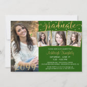 エレガントなグリーンゴールドの4枚写真の卒業祝いコンフェッティ 招待状 (正面)