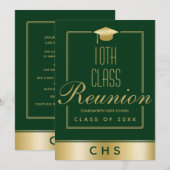 エレガントなグリーンゴールドスクリプト 10年ぶりの同窓会 招待状 (正面/裏面)