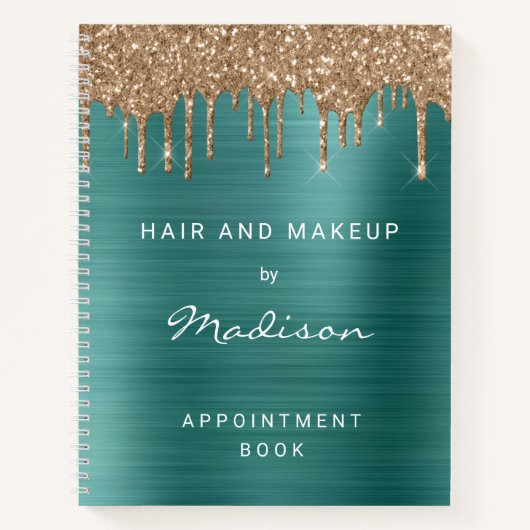 エレガントなグリーンゴールド輝くドリップアポイントメント ノートブック (正面)