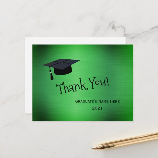 エレガントなグリーンシルバー 卒業おめでとう ポストカード (正面/裏面インサイチュ)