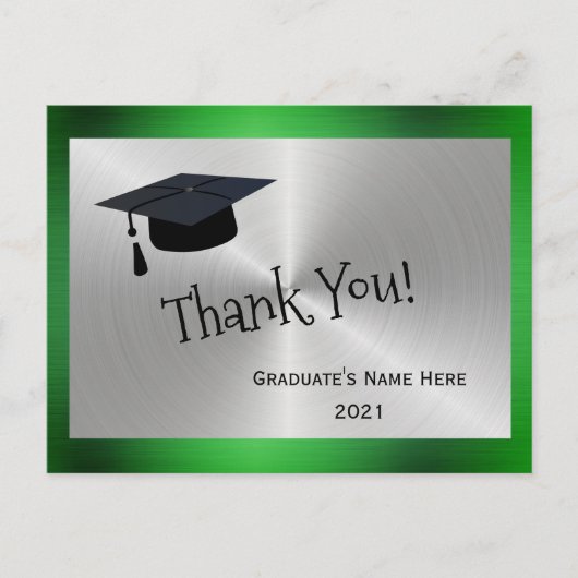 エレガントなグリーンシルバー 卒業式のお礼 ポストカード (正面)
