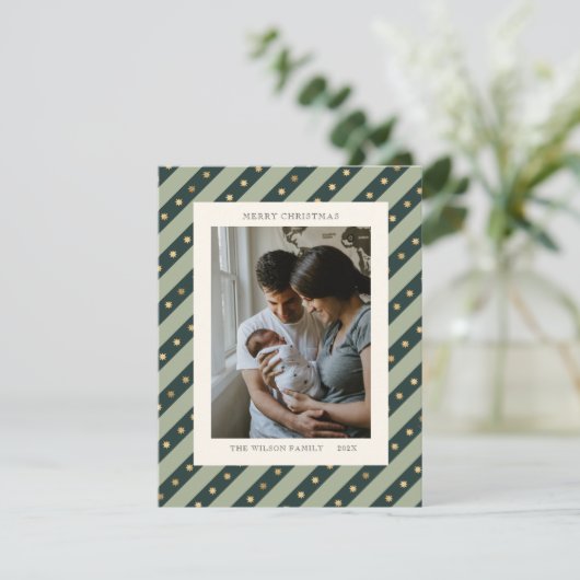 エレガントなグリーンスターのホリデー写真カード シーズンカード (スタンド正面)