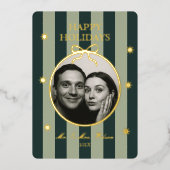 エレガントなグリーンストライプの装飾　写真　ホリデーカード 箔シーズンカード (正面)