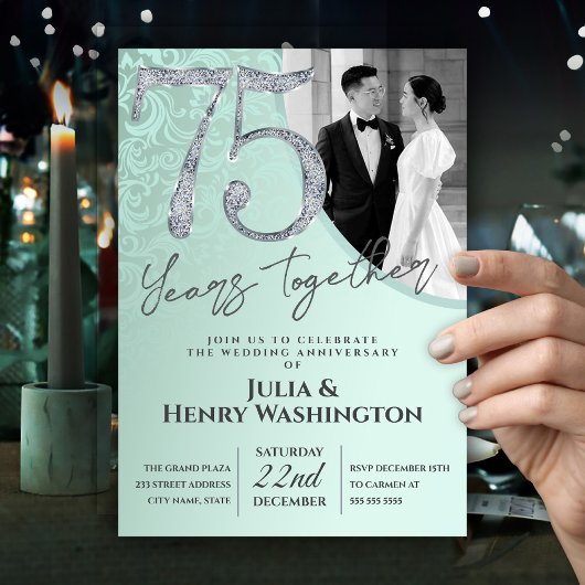 エレガントなグリーンダイヤモンド75回目の結婚記念日  招待状