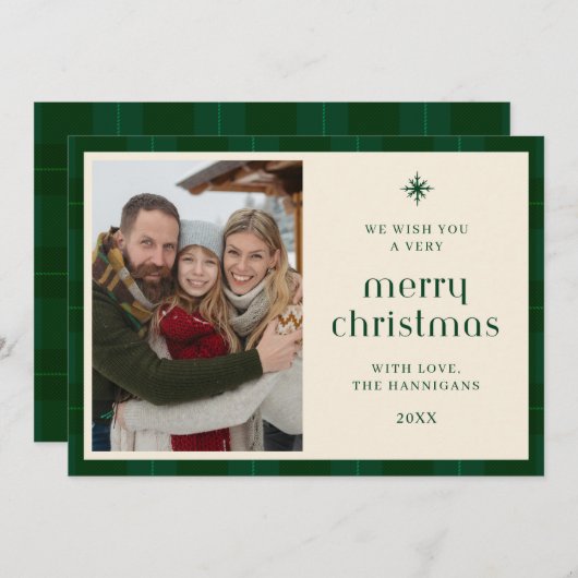 エレガントなグリーンチェックのタートルンチックなフラット シーズンカード (正面/裏面)