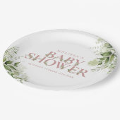 エレガントなグリーンハーブ ダスティーローズガール ベイビーシャワー ペーパープレート (アングル)