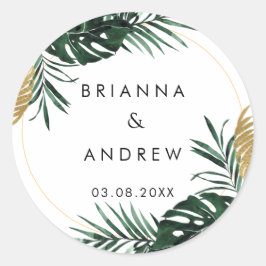 エレガントなグリーンパームゴールド（イミテーション）ボーダー ラウンドシール