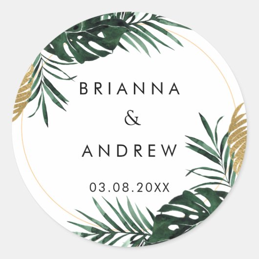 エレガントなグリーンパームゴールド（イミテーション）ボーダー ラウンドシール (正面)