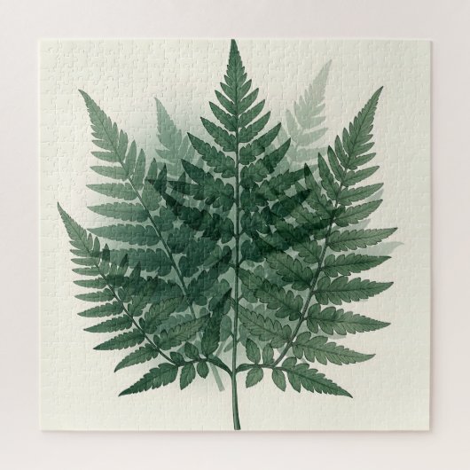 エレガントなグリーンファーンの葉の植物画 ジグソーパズル (縦)