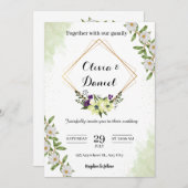 エレガントなグリーンフラワーウェディング招待状 招待状 (正面/裏面)