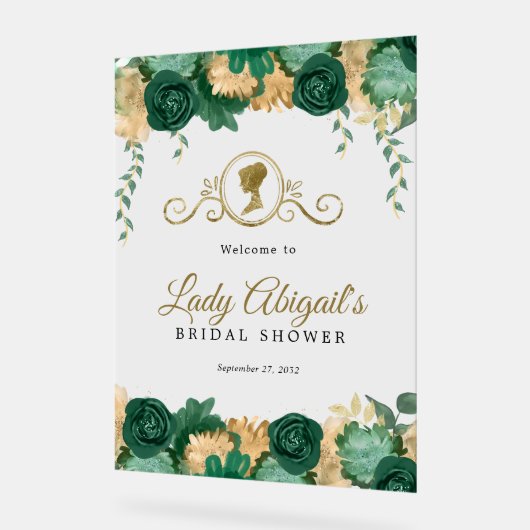 エレガントなグリーンフラワービクトリアンブライダルシャワー アクリルサイン (傾斜)