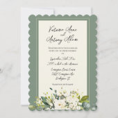 エレガントなグリーンフラワー ウェディング招待状 スカロップ 招待状 (正面)
