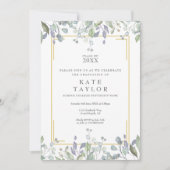 エレガントなグリーンフローラル写真 卒業パーティー 招待状 (正面)