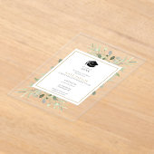 エレガントなグリーンフローラル卒業パーティー アクリル招待状 (レイダウン)