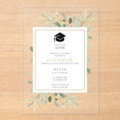 エレガントなグリーンフローラル卒業パーティー アクリル招待状 (正面)