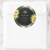 エレガントなグリーンブラック製品ラベル黄色のバラのロゴ ラウンドシール (バッグ)