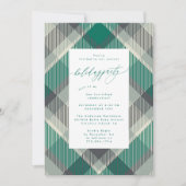エレガントなグリーンプレイドフォトクリスマスホリデーパーティー 招待状 (正面)
