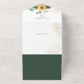 エレガントなグリーンボタニカルひまわりウェディング オールインワン招待状 (外側)