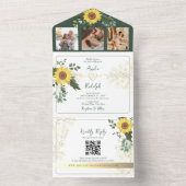 エレガントなグリーンボタニカルひまわりウェディング オールインワン招待状 (内側)