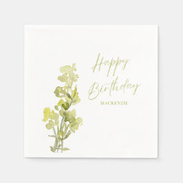 エレガントなグリーンボタニカルウォーターカラー30歳の誕生日 スタンダードカクテルナプキン