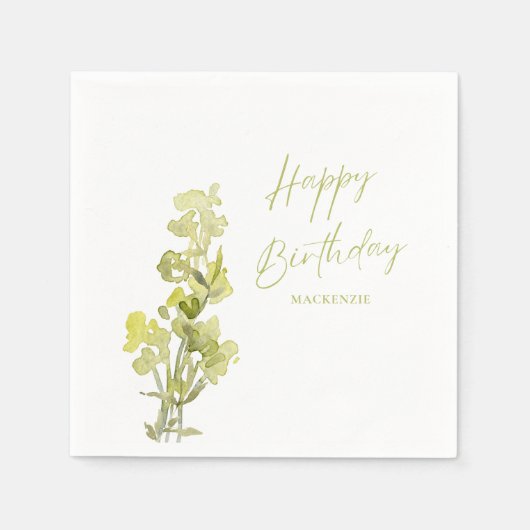 エレガントなグリーンボタニカルウォーターカラー30歳の誕生日 スタンダードカクテルナプキン (正面)