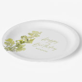 エレガントなグリーンボタニカルウォーターカラー30歳の誕生日 ペーパープレート (アングル)