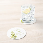 エレガントなグリーンボタニカルウォーターカラー30歳の誕生日 ラウンドペーパーコースター (インサイチュ)