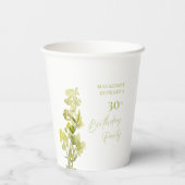 エレガントなグリーンボタニカルウォーターカラー30歳の誕生日 紙コップ (裏面)