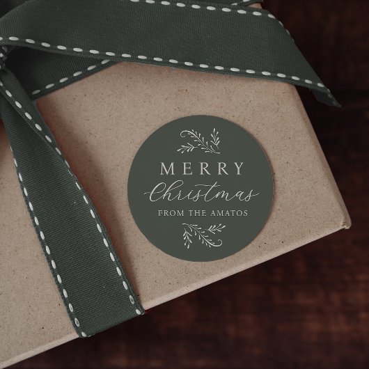 エレガントなグリーンボタニカルパーソナライズドクリスマス ラウンドシール