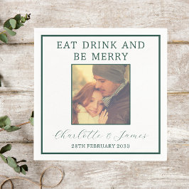 エレガントなグリーンボーダー結婚式写真 スタンダードカクテルナプキン