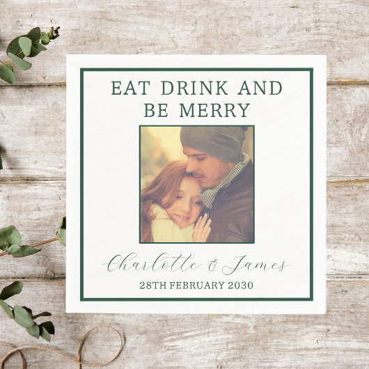 エレガントなグリーンボーダー結婚式写真 スタンダードカクテルナプキン