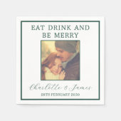 エレガントなグリーンボーダー結婚式写真 スタンダードカクテルナプキン (正面)