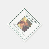 エレガントなグリーンボーダー結婚式写真 スタンダードカクテルナプキン (角)