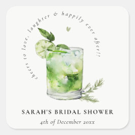 エレガントなグリーンマルガリータカクテル ブライダルシャワー スクエアシール