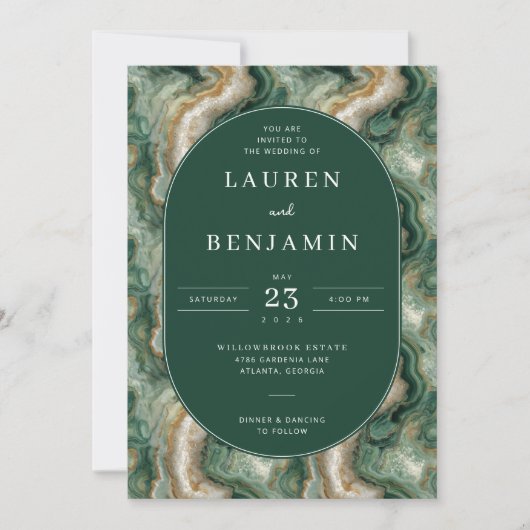 エレガントなグリーンマーブル結婚式招待状 招待状 (正面)