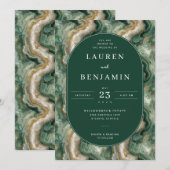エレガントなグリーンマーブル結婚式招待状 招待状 (正面/裏面)