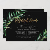 エレガントなグリーンリハーサルディナー、パーム 招待状 (正面/裏面)