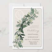 エレガントなグリーンリースのガーランドシダと実 招待状 (正面)