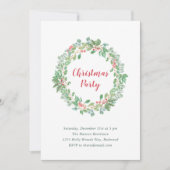 エレガントなグリーンリースのクリスマスパーティー 招待状 (正面)