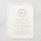 エレガントなグリーンリース ウォーターカラー結婚式 招待状 (正面)