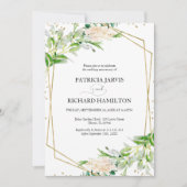 エレガントなグリーン幾何学模様の結婚記念日 招待状 (正面)