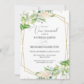 エレガントなグリーン幾何学模様の結婚誓約更新 招待状 (正面)