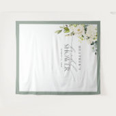 エレガントなグリーン水彩花柄シャワー写真撮影ブース タペストリー (正面(横))