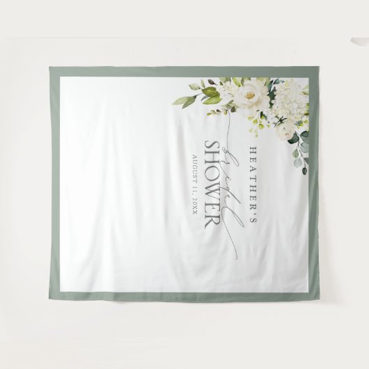 エレガントなグリーン水彩花柄シャワー写真撮影ブース タペストリー (正面(横))