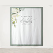 エレガントなグリーン水彩花柄シャワー写真撮影ブース タペストリー (正面)